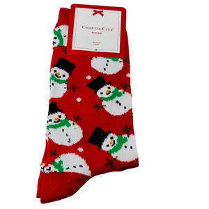 New Charter Club Womans Holiday Red Snowman Crew Socks Sz 9-11 NWT